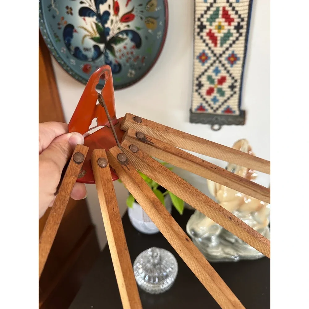 Vintage Wall Mount Wooden Drying Rack 5 Arm Folding Laundry Clothes Towel Hanger